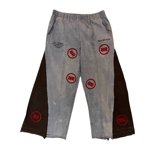 Upcycling Jeans-Hose - blau/grau-schwarz