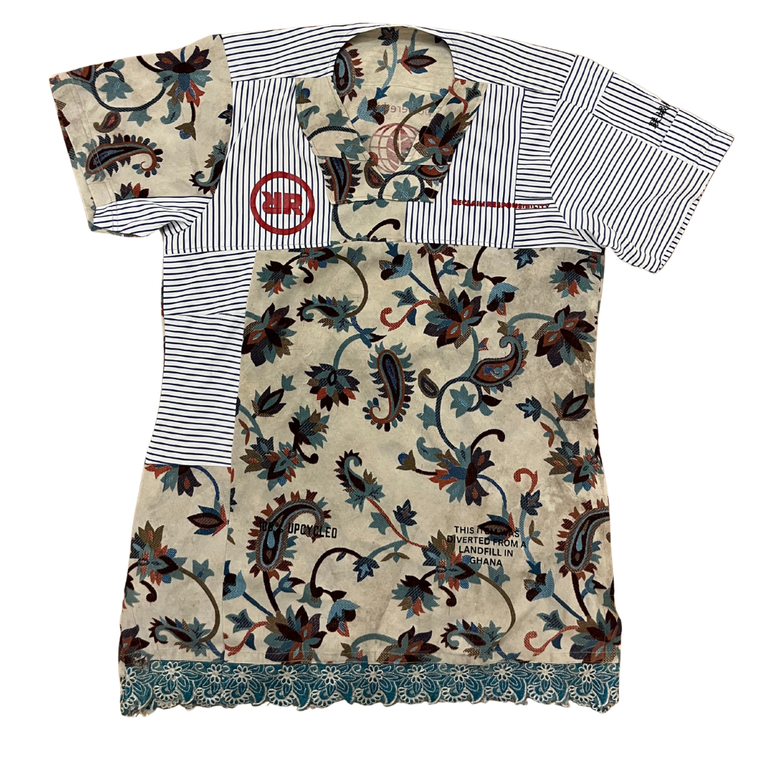 Upcycling-Bluse mit verschiedenen Mustern